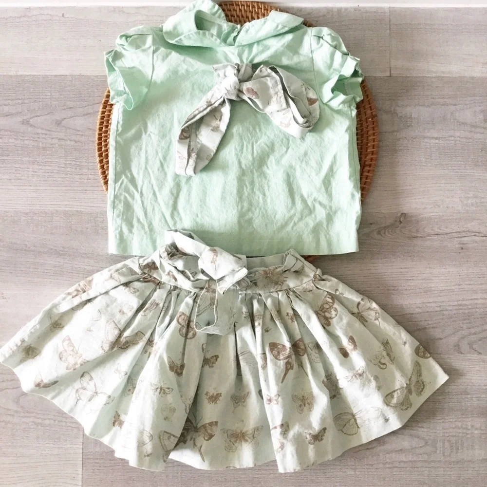 Fleur + Dot Mint Green Little Girls Skirt & Top Butterfly Size 3T
